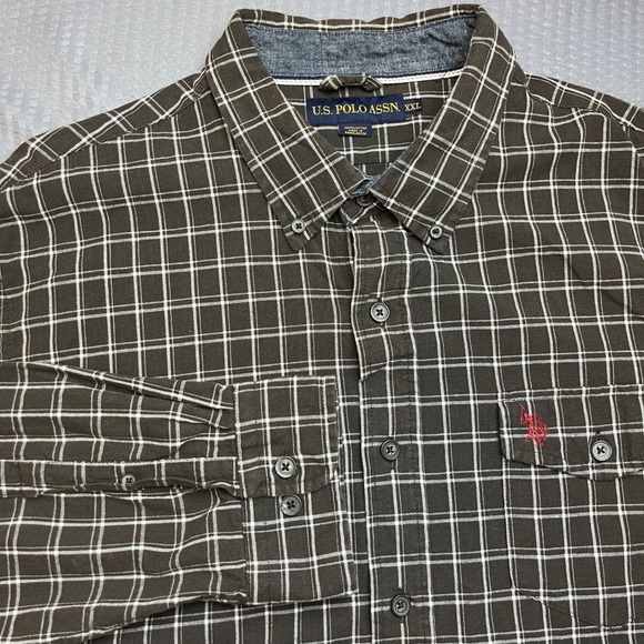 U.S. Polo Assn. Men's XXL Brown Plaid Button Down Long Sleeve Shirt - Picture 1 of 9